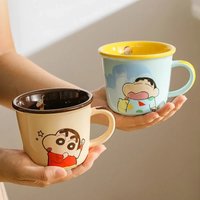 Anime Crayon Shin chan Mug Cartoon Child Breakfast Milk Cup with Scale Kawaii Student Ceramic Cup Cute Girl Coffee Cups Gift