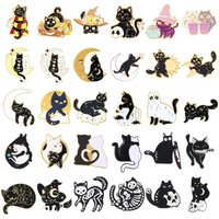 Cat Brooch Halloween Wizard Hat Couple Cat Sun Moon Cat Brooch Black White Cat Alloy Enamel Badge Lapel Pins Cat Brooch Skull