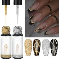 MTSSII 2/6pcs Reflective Liner Gel Nail Polish Set Glitter Golden Silvery Pink Diamond Nail Art Painting Drawing Gel Varnish Kit