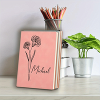 Custom Name Birth Flower Leather Notebook Study Work Meeting Gift Halloween Thanksgiving Christmas Birthday