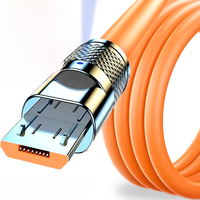 120W 6A Fast Charging Micro USB Cable Aluminum Alloy Thick Micro USB Cellphone Charger Wire Cord with Light for Android Laptop