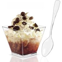 2OZ Square Dessert Cup Disposable Transparent Mousse Cup with Spoon Party Holiday Wedding Dessert Pudding Jelly Ice Cream Bowl