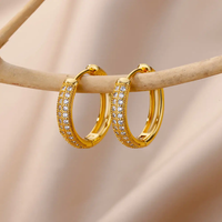 Zircon Round Bead Earrings For Women Stainless Steel Gold Plated Bead Hoop Earring Wedding Luxury Jewelry Gift Bijoux Femme
