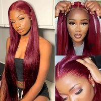 200 Density Burgundy Glueless 13x6 Hd Lace Frontal Human Hair Wig Ready To Wear And Go Brazilian Straight 99j Colored On Sale image 3