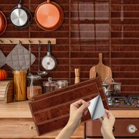 Rust Brown Subway Tile Stickers - Peel & Stick Waterproof Backsplash Decals, Removable Vintage Red Brown Wall Tiles for Kitchen