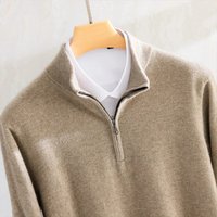 100% Soft Wool Men's Clothing Sweater Half-High Zipper Pullover Autumn Winter Warm Basic Knitted Jumper Pull Homme Cashmere Tops