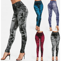 Women Imitation Jeans Stretch Leggings Fashion Sexy Slim Push Up Lady Gym Leggings Causal Simple High Waist Streetwear Leggings