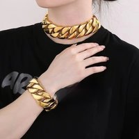 AliExpress Qiaonitu 24mm 31mm Punk Gold Color Curb Cuban Chain Necklace Bracelet Men Women Hiphop Stainless Steel Bike Biker Necklace Choker Jewelry