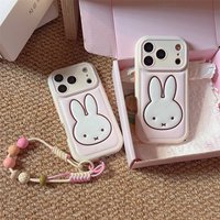 Korean Ins Simple Line Miffy Rabbit Phone Case for iPhone 17 Pro 13 14 15 Max 16 Pro Max Cases with Chain Cute Shockproof Fundas