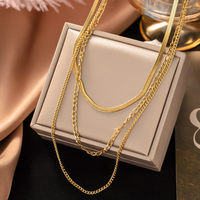 Stainless Steel Gold Color 3 Layers Chain Necklace for Women Kpop Minimalist Choker Neck Chains 2023 Trendy Jewelry Gift New In