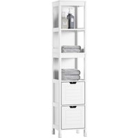 SoBuy FRG126 Bathroom Storage Cabinet Slim Tall 3-Tier Shelves with 2 Drawers MDF Cupboard Freestanding Narrow Bathroom Cabinet