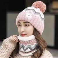 AliExpress NONE 2PCS Winter Women Plush Velvet Hats Neck Warmer Hat Scarf Set Beanies Cycling Windproof Hat Outdoor Ear Protection