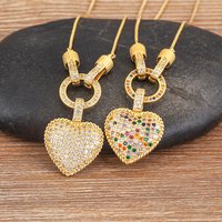 AIBEF Bohemian Heart Shape Colorful Rhinestone Pendant Women Copper CZ Necklace Jewelry Accessories Temperament Sweet Cute Gift
