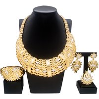 Woman Jewelry Set Italian Gold Plated Big Necklace Bracelet Ring Luxury Hollow Out Round Pendant Banquet Party Favors