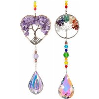 7 Chakra Stones Amethyst Chips Crystal Sun Catcher Metal Tree of Life Charm Wall Decor Hanging Pendant Wind Chimes Dropship