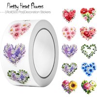 1Roll(500Pcs) Irregular Heart Flowers Floral Sticker 10 Designs Decals Art Adorning Sealing Labels Gift Packaging Supply