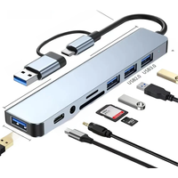 8 In 2 USB HUB With Splitter Card Reader, USB C Port, USB 3.0 / 2.0, SD/TF Splitter Card Reader, Docking Station