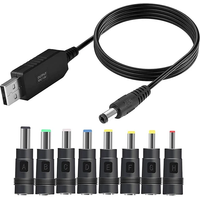 RGEEK 5.5*2.1mm 5V 9V 12V USB Cable Boost Converter Step-up Cord 8PCS Connectors Cable for Wifi 12V Router Modem Fan Powerbank