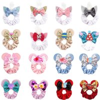 New Mouse Ears Velvet Scrunchies Hairband Disney Women Elastic Ponytail Holder Girls Sequin Bow Kids Party DIY Hair Accessories