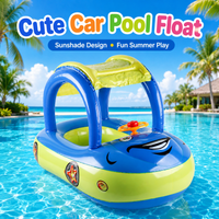 1PC Float with Canopy, Summer Steering Wheel Sunshade Swim Ring Car, Inflatable Toys Infants Float Seat Boat for Toddlers