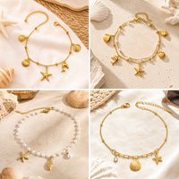 Ocean Series Shell Starfish Stainless Steel Anklet for Women Gold Plated Waterproof Foot Chain Ankle Bracelet Fashion Jewelry