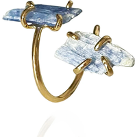 Irregular Kyanite Open Cross Ring for Women Girls Claw Setting Gold-color Boho Rough Natural Stone Finger Jewelry Resizable