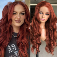 Copper Red Wig Long Wavy Synthetic Lace Front Wig Glueless Frontal Reddish Brown Hair Colored Lace Wigs for Women Party Cosplay