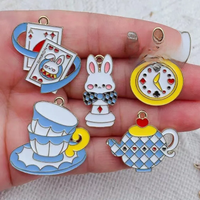 10pcs Alloy Drip Oil Charm Cartoon Rabbit teapot clock Earring Pendant DIY Keychain Necklace Jewelry Pendant Necklace Charms