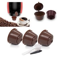 5Pcs/set Refillable Coffee Capsules Filter Cup Compatible for Dolce Gusto Reusable Coffee Capsules with Spoon Cleaning Brushes