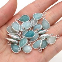 2PCS Natural Stone Pendant Blue Amazonite Faceted Drop Shape Pendant For Jewelry Making DIY Bracelet Necklace Accessories