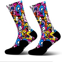Men Women Cycling Socks Colorful Cartoon Graffiti Prints Mid - Calf Breathable Sports Socks for Bike Riding Outdoor Activities