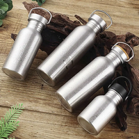 AliExpress NONE Simple Single Walled Water Bottle Leak-Proof Stainless Steel Bicycle Water Bottles Bamboo Lid Metal Flask Portable Sports Kettle