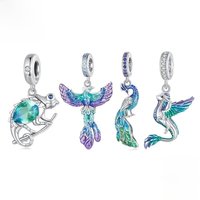 BISAER Real 925 Sterling Silver Phoenix Charm Bead Animal Pendant Gradient Enamel Process Fit Women DIY Bracelet Fine Jewelry
