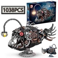 1038PCS MOC Mechanical Lantern Fish Building Blocks Deep Sea Fish Home Decoration Model Bricks Toys Kid Christmas Gift