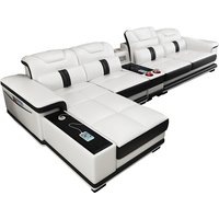 Linlamlim Modern Living Room Sofas L Shape Corner Italian Genuine Leather Couch with Speake,Radio,USB, Bluetooth, Cup Holder