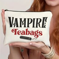 1Pc Vampire Tea Bag Menstrual Pouch, Vintage Design Multifunctional Travel Makeup Bag, Snack Storage Bag, Stationery Storage Bag, Fashionable Toiletry Bag, Canvas Double-Sided Printed Zipper Pouch