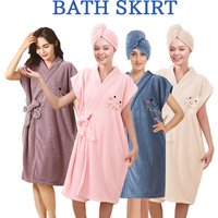 Women's Wrap Towel Spa Robe Hair Towel Adjustable Closure Long Robe V-Neck Shawl Bathrobe Dry Hair Cap Set, Fluffy Comfortable