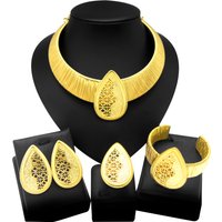 Women Luxury Necklace Jewelry Set Wedding and Engagement Jewelry 24K Gold Plated Pure Copper Design Non-Fade Bracelet Earrings