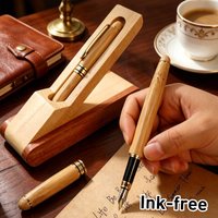 Natural Bamboo Fountain Pen with Wooden Case, Luxury Metal Nib Writing Pen for Business & Gifts