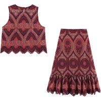 UNIZERA Women's Fashion Hollow Embroidered Round Neck Sleeveless Top Summer New High Waist A-line Half body Long Dress