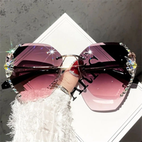 AliExpress NONE New Borderless Metal Sunglasses Women's Decorative Diamond Sun Glasses Gradient Lens Women Luxury Brand Designers Eyewear UV400
