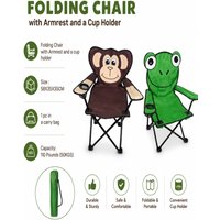Portable Kids Folding Chair Animal Design – Monkey Frog Camping Chair with Cup Holder, Armrest & Carry Bag, Outdoor Travel Seat