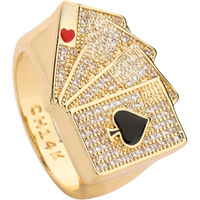 Men's Casino Poker Ring Brass Plated 14k Gold CZ Inlaid Zircon Four A Poker Cards Enamel Lucky Men's Ring