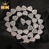 THE BLING KING 12mm Baguettecz Heart Necklace Full Paved Out Cubic Zirconia Link Chain Luxury Jewelry Engagement Gift For Women