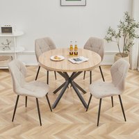 4-teiliges Esszimmerstuhl-Set + runder Esstisch, modernes rundes Esstisch-Set mit gepolsterten Stühlen, für Familien und Cafés