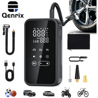 Qenrix Touch Screen Tire Inflator, 150PSI DC 12V & Battery Powered Cordless Air Pump with LED, Digital Gauge, Auto Stop for Cars