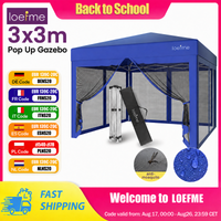 Namiot typu pop-up LOEFME 3x3M z siatkowymi ściankami, wodoodporny, z ochroną UV, idealny na kemping, patio i do ogrodu.