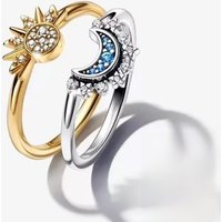 925 Silver Sun and Moon Couple Ring Set Sky Blue Sparkling Cubic Zirconia Rings Promise Fine Jewelry Gifts for Valentines Day