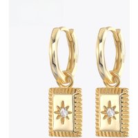 ROXI Rectangle Earrings for Women Girls Zircon Crystals Stars 925 Sterling Silver Hoop Earrings Pendientes Punk Huggie Earring