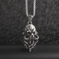 Punk Deep Sea Cthulhu Myth Sea Monster Octopus Medal Pendant Necklace Men's Hip Hop Fashion Trend Jewelry Gift